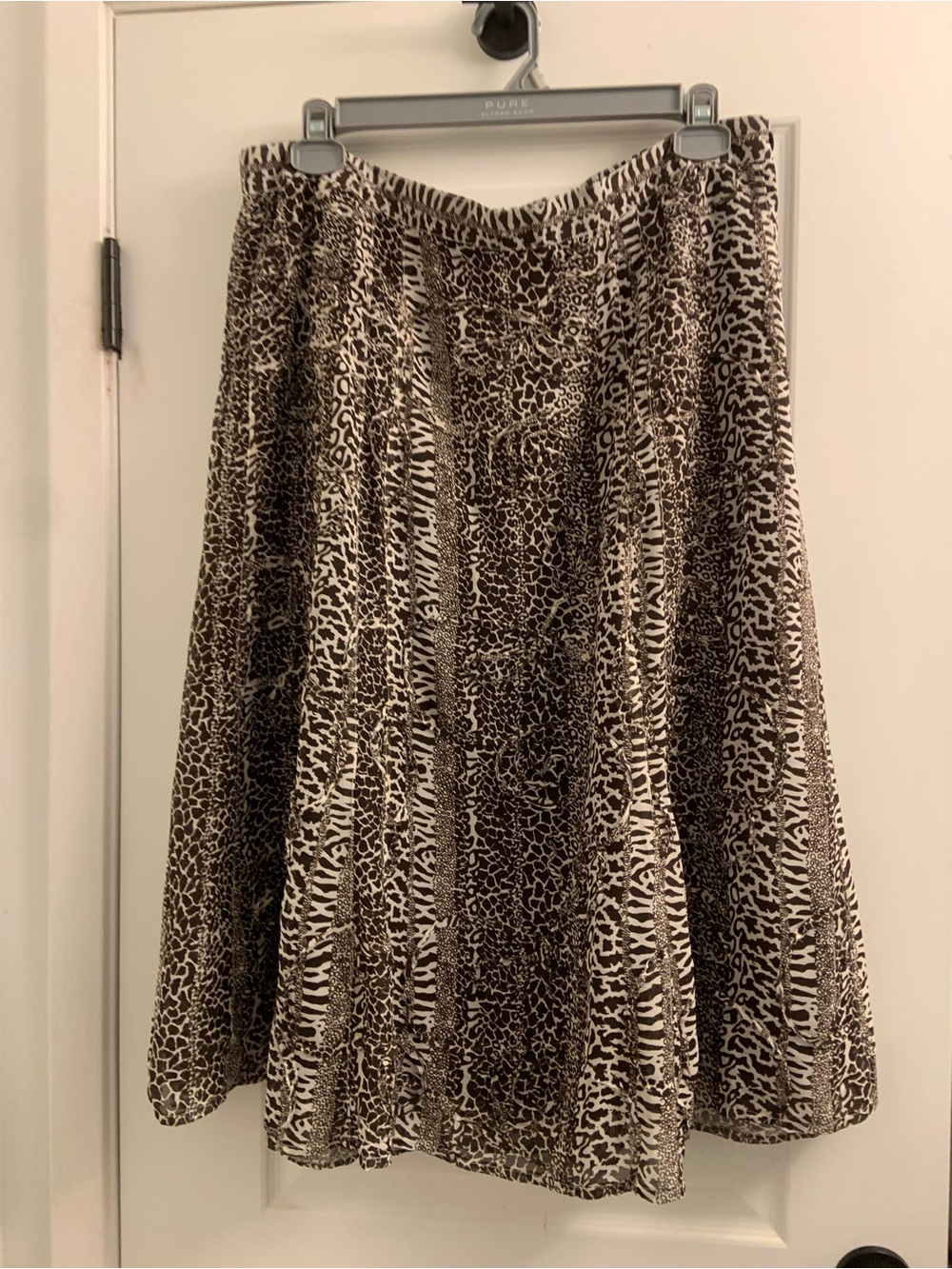 Animal-Print Midi Skirt in Brown and Cream